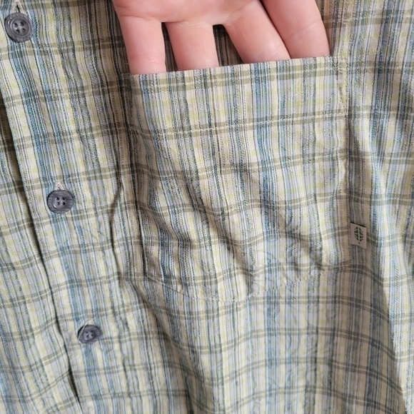 Exofficio Hiking Short Sleeve Button Down Blue Green Plaid Medium - Picture 3 of 10